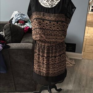Geometric Patterned Black and Brown Dress